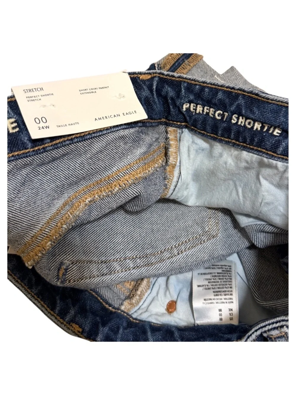 AMERICAN EAGLE OUTFITTERS Perfect Stretch Shortie Darker Wash Stretch 00 24W NWT